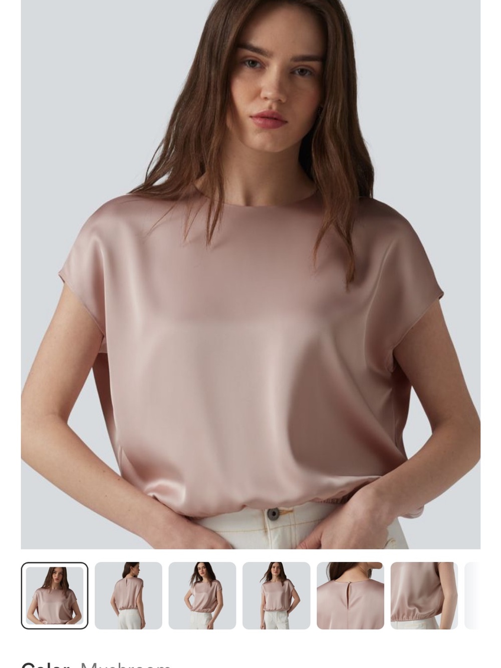 HALARA Satin Cap-Sleeve Blouse in Mushroom Pink